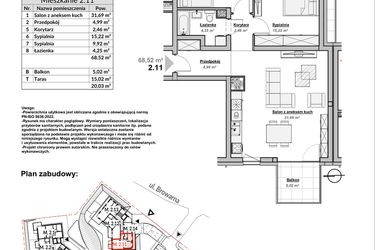 Rzut - Mieszkanie na sprzedaż 3 pokoje o powierzchni 68,52 m² - numer M2.11 w Bulwary Apartamenty