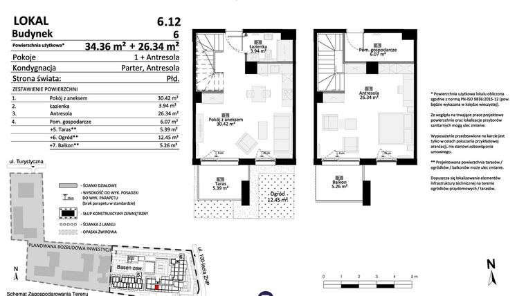 Rzut - Mieszkanie na sprzedaż 2 pokoje o powierzchni 60,7 m² - numer 6.12 w Pino Resort