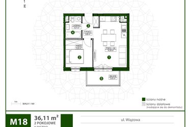 Rzut - Mieszkanie na sprzedaż 2 pokoje o powierzchni 36,11 m² - numer 18 w Moja Wiązowa