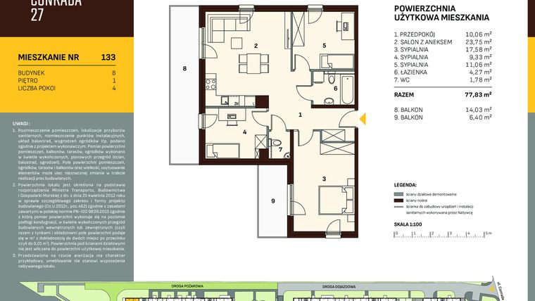 Rzut - Mieszkanie na sprzedaż 4 pokoje o powierzchni 77,83 m² - numer B.133 w Conrada 27
