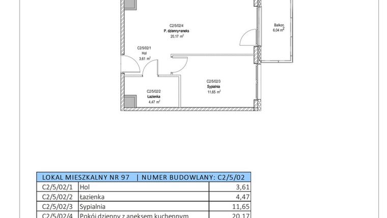 Rzut - Mieszkanie na sprzedaż 2 pokoje o powierzchni 39,9 m² - numer C2/5/02 w Chylońska STO10 etap III