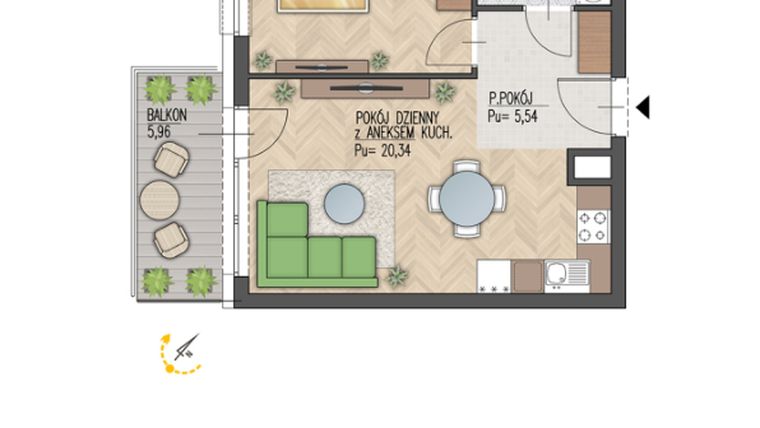 Rzut - Mieszkanie na sprzedaż 2 pokoje o powierzchni 41,84 m² - numer 80 w Enklawa Starosielce