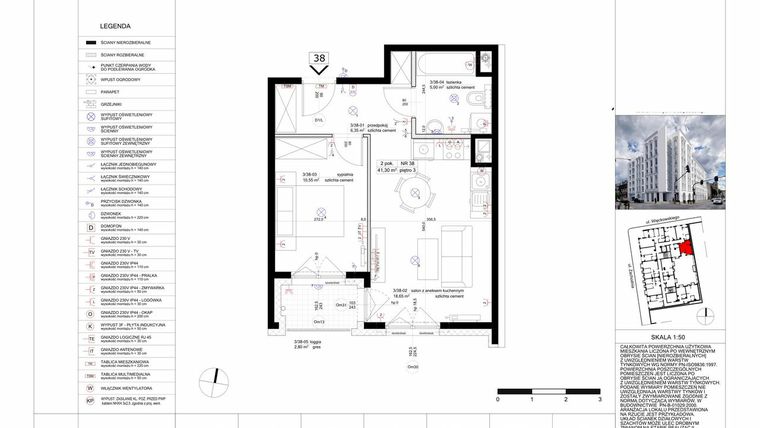 Rzut - Mieszkanie na sprzedaż 2 pokoje o powierzchni 40,88 m² - numer 38 w Biała Kamienica