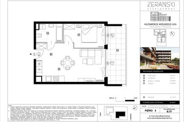 Rzut - Mieszkanie na sprzedaż 2 pokoje o powierzchni 43,88 m² - numer B31 w Kazimierza Wielkiego 42A etap II