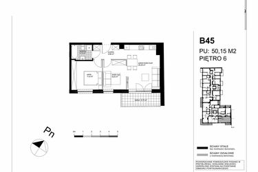 Rzut - Mieszkanie na sprzedaż 2 pokoje o powierzchni 50,15 m² - numer B45 w Apartamenty Kopernika - etap II
