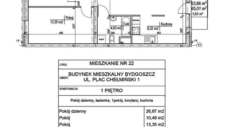 Rzut - Mieszkanie na sprzedaż 1 pokój o powierzchni 65,01 m² - numer m22 w Plac Chełmiński