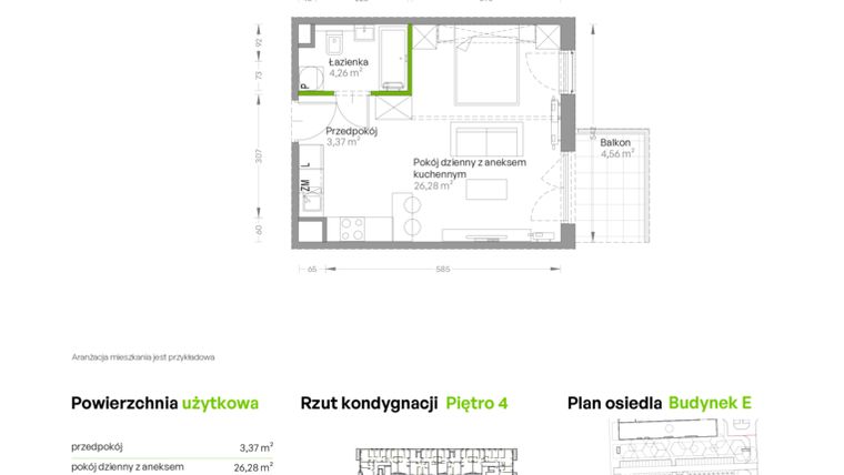 Rzut - Mieszkanie na sprzedaż 1 pokój o powierzchni 34,09 m² - numer E.266 w Centralna Vita