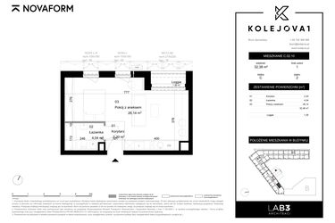 Rzut - Mieszkanie na sprzedaż 1 pokój o powierzchni 32,38 m² - numer C-02-10 w Kolejova 1