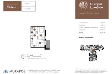 Rzut - Mieszkanie na sprzedaż 2 pokoje o powierzchni 35,64 m² - numer 1.B.0.02 w Murapol LakeSide