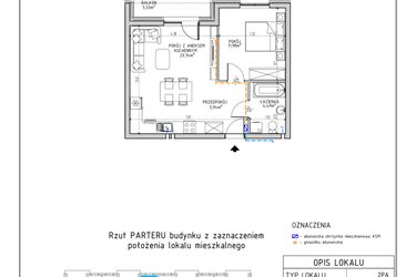 Rzut - Mieszkanie na sprzedaż 2 pokoje o powierzchni 44,15 m² - numer 4 w Osiedle Foresto
