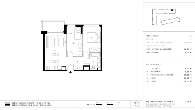 Rzut - Mieszkanie na sprzedaż 3 pokoje o powierzchni 49,9 m² - numer K16.2 w Myśliborska III etap