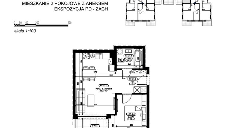 Rzut - Mieszkanie na sprzedaż 2 pokoje o powierzchni 42,18 m² - numer C2-M15 w Stacja Łódź V – etap C2