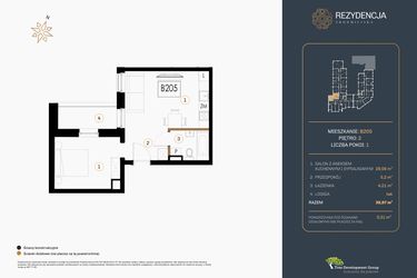 Rzut - Mieszkanie na sprzedaż 1 pokój o powierzchni 38,97 m² - numer B.205 w Rezydencja Śródmiejska