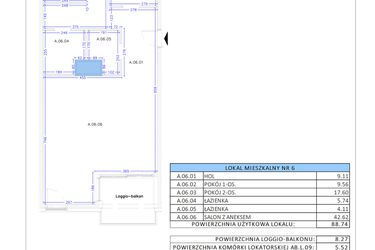 Rzut - Mieszkanie na sprzedaż 3 pokoje o powierzchni 88,74 m² - numer A.06 w Gaja Park