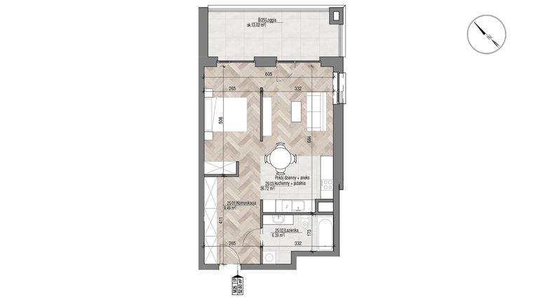 Rzut - Mieszkanie na sprzedaż 1 pokój o powierzchni 52,6 m² - numer 25 w Apartamenty Czysta