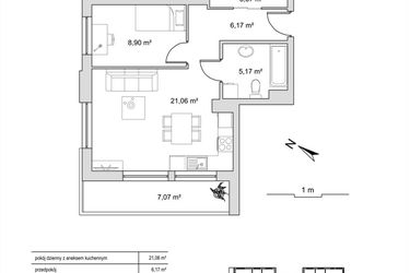 Rzut - Mieszkanie na sprzedaż 2 pokoje o powierzchni 44,87 m² - numer 6.24 w Vela Park bud. 6