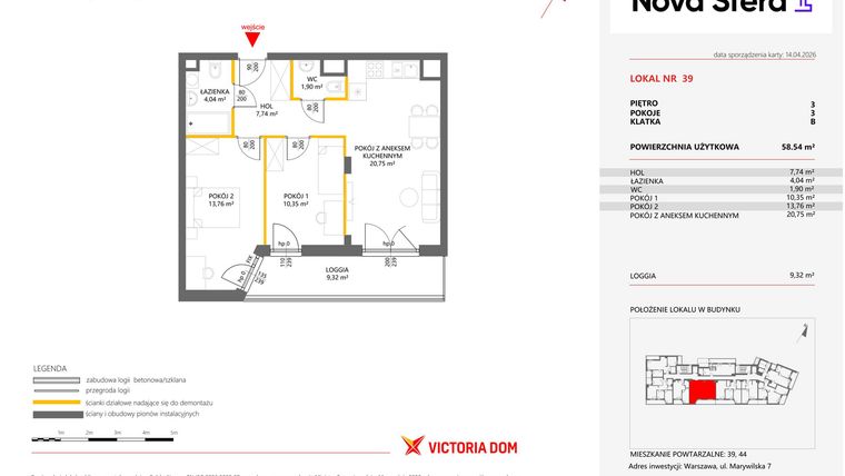 Rzut - Mieszkanie na sprzedaż 3 pokoje o powierzchni 58,54 m² - numer 39 w Miasteczko Nova Sfera 4