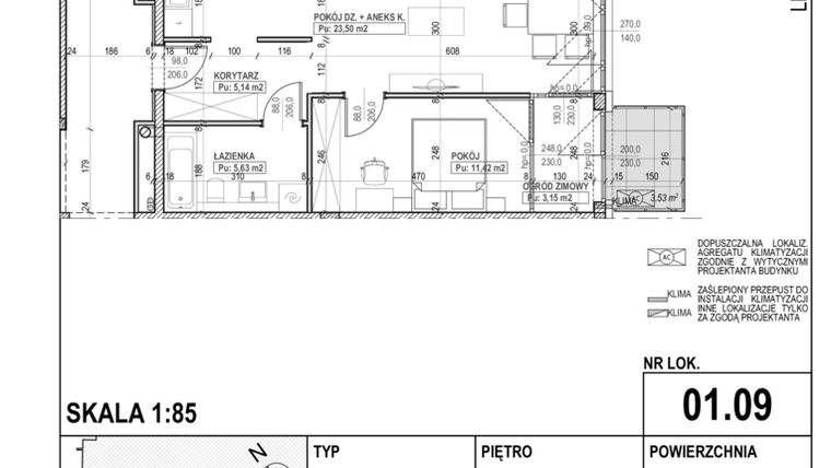 Rzut - Mieszkanie na sprzedaż 2 pokoje o powierzchni 48,84 m² - numer 01.09 w Świerzawska 19
