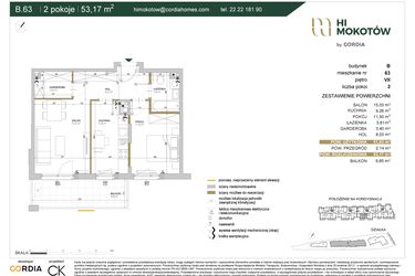 Rzut - Mieszkanie na sprzedaż 2 pokoje o powierzchni 51,16 m² - numer A1.B.63 w Hi Mokotów