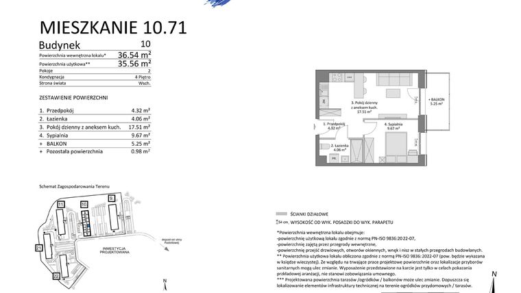 Rzut - Mieszkanie na sprzedaż 2 pokoje o powierzchni 35,56 m² - numer 10.71 w Osiedle Pastelowe etap IV