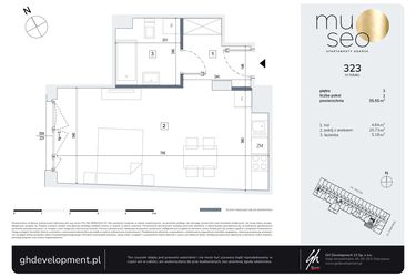 Rzut - Mieszkanie na sprzedaż 1 pokój o powierzchni 35,55 m² - numer 323 w Museo