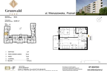 Rzut - Mieszkanie na sprzedaż 2 pokoje o powierzchni 43,8 m² - numer 8 H/6 w Grunwald Park