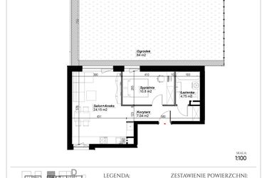 Rzut - Mieszkanie na sprzedaż 2 pokoje o powierzchni 46,74 m² - numer D.1 w Narcyzowe Wzgórza II