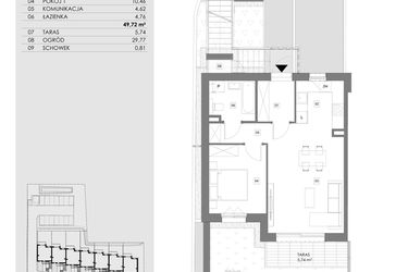 Rzut - Mieszkanie na sprzedaż 2 pokoje o powierzchni 49,72 m² - numer 14F.1 w Przystań Sobieszewo