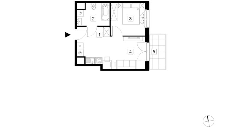Rzut - Mieszkanie na sprzedaż 2 pokoje o powierzchni 35,7 m² - numer A1-3-27 w Hipoteczna Park