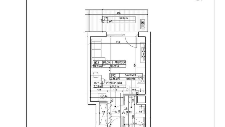 Rzut - Mieszkanie na sprzedaż 1 pokój o powierzchni 25,41 m² - numer B72 w Symfonia - Chodkiewicza 9