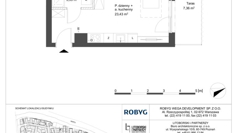Rzut - Mieszkanie na sprzedaż 1 pokój o powierzchni 27,42 m² - numer 0M15 w Elektrovnia Garbary