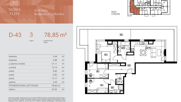 Rzut - Mieszkanie na sprzedaż 4 pokoje o powierzchni 78,85 m² - numer M43_NF.d w Nowe Flisy II