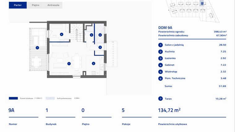 Rzut - Dom na sprzedaż 5 pokoi o powierzchni 134,72 m² - numer 9A w Osiedle Stasinek