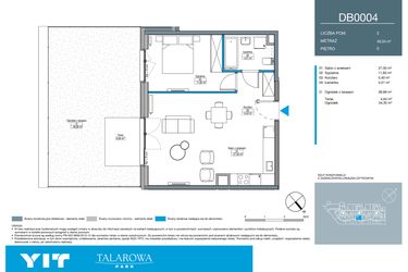 Rzut - Mieszkanie na sprzedaż 2 pokoje o powierzchni 49,04 m² - numer DB0004 w Talarowa Park II