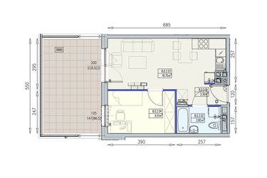 Rzut - Mieszkanie na sprzedaż 2 pokoje o powierzchni 35,51 m² - numer K2 8/0/2/2a w Południk 17 - budynek K2
