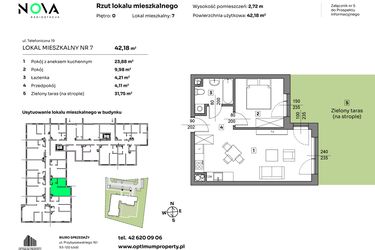 Rzut - Mieszkanie na sprzedaż 2 pokoje o powierzchni 42,18 m² - numer 7 w Nova Radiostacja