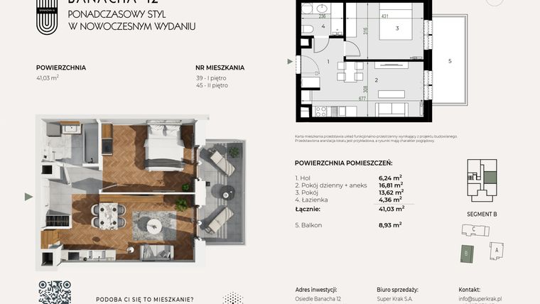 Rzut - Mieszkanie na sprzedaż 2 pokoje o powierzchni 41,03 m² - numer 45 w Banacha 12