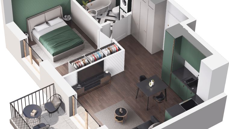 Rzut - Mieszkanie na sprzedaż 2 pokoje o powierzchni 34,24 m² - numer A6.101.M04 w Mieszkaj w mieście - Ogrody Glogera