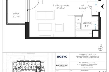 Rzut - Mieszkanie na sprzedaż 1 pokój o powierzchni 26,45 m² - numer J.2M28 w Nadmotławie Apartments etap J