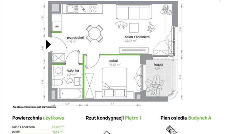 Rzut - Mieszkanie na sprzedaż 2 pokoje o powierzchni 41,94 m² - numer AA0104/4 w M Bemowo