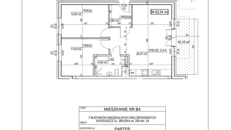 Rzut - Mieszkanie na sprzedaż 3 pokoje o powierzchni 62,04 m² - numer B4 w Bruska