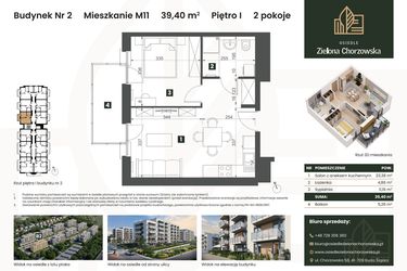 Rzut - Mieszkanie na sprzedaż 2 pokoje o powierzchni 39,4 m² - numer B2.M11 w Osiedle Zielona Chorzowska