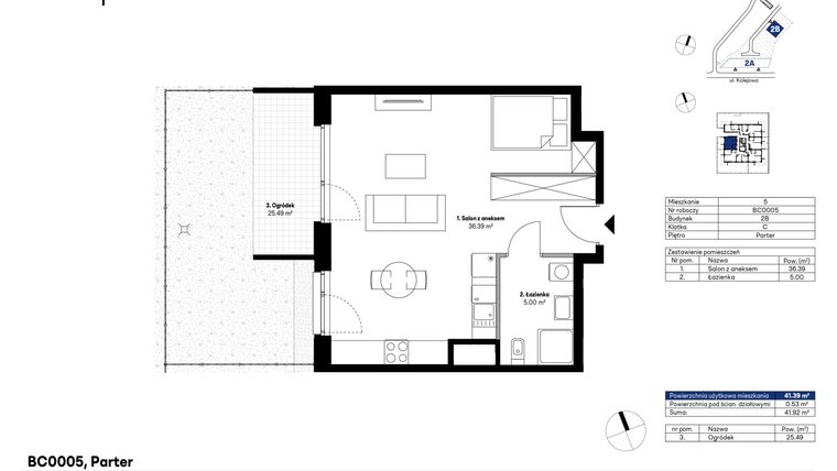 Rzut - Mieszkanie na sprzedaż 1 pokój o powierzchni 41,31 m² - numer BC0005 w NU2 Warszawa Wola