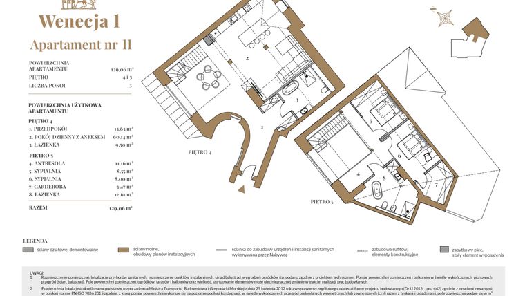 Rzut - Mieszkanie na sprzedaż 3 pokoje o powierzchni 122,55 m² - numer 11 w Wenecja 1
