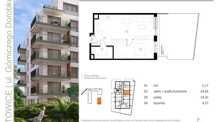 Rzut - Mieszkanie na sprzedaż 2 pokoje o powierzchni 48,69 m² - numer A_4 w Zielony Nikiszowiec