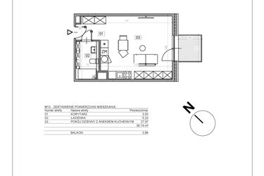 Rzut - Mieszkanie na sprzedaż 1 pokój o powierzchni 36,67 m² - numer J.M13 w Osiedle Glivia Zachodnia