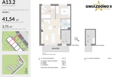 Rzut - Mieszkanie na sprzedaż 3 pokoje o powierzchni 45,29 m² - numer A13.2 w Gwiazdowo II