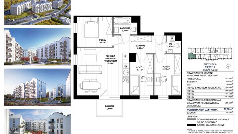 Rzut - Mieszkanie na sprzedaż 4 pokoje o powierzchni 65,24 m² - numer A.2.32 w Skandinavia