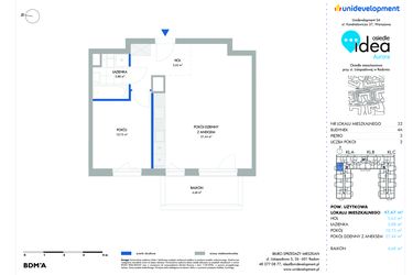 Rzut - Mieszkanie na sprzedaż 2 pokoje o powierzchni 47,73 m² - numer 32.4A w Osiedle Idea Aurora