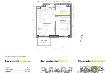 Rzut - Mieszkanie na sprzedaż 2 pokoje o powierzchni 34,96 m² - numer M2/2/1/06 w Przy Parku Vita